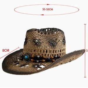 Elegant Tan Woven Hat with Beaded Detail